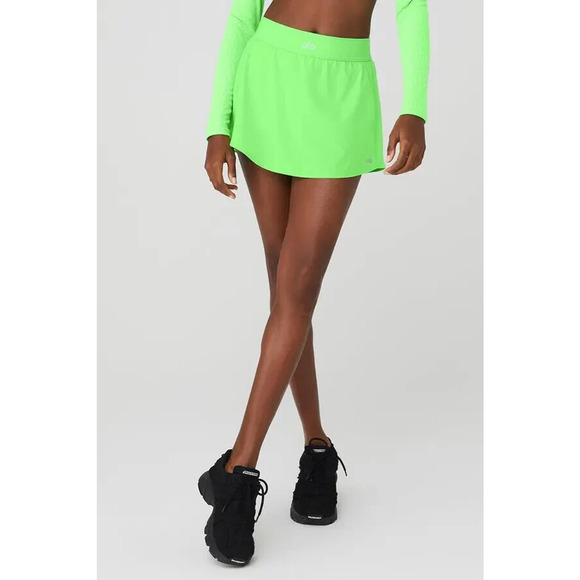ALO Yoga Pants - NWT Alo Match Point Tennis Skirt Green Glow Skort Shorts Women's Large Rare HTF